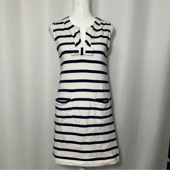 kate spade Dresses & Skirts - Kate Spade Dress Womens Small White Blue Nautical Striped VNeck Shift Bow Cotton